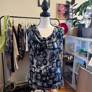 Calvin Klein Black and Gray Graphic Blouse